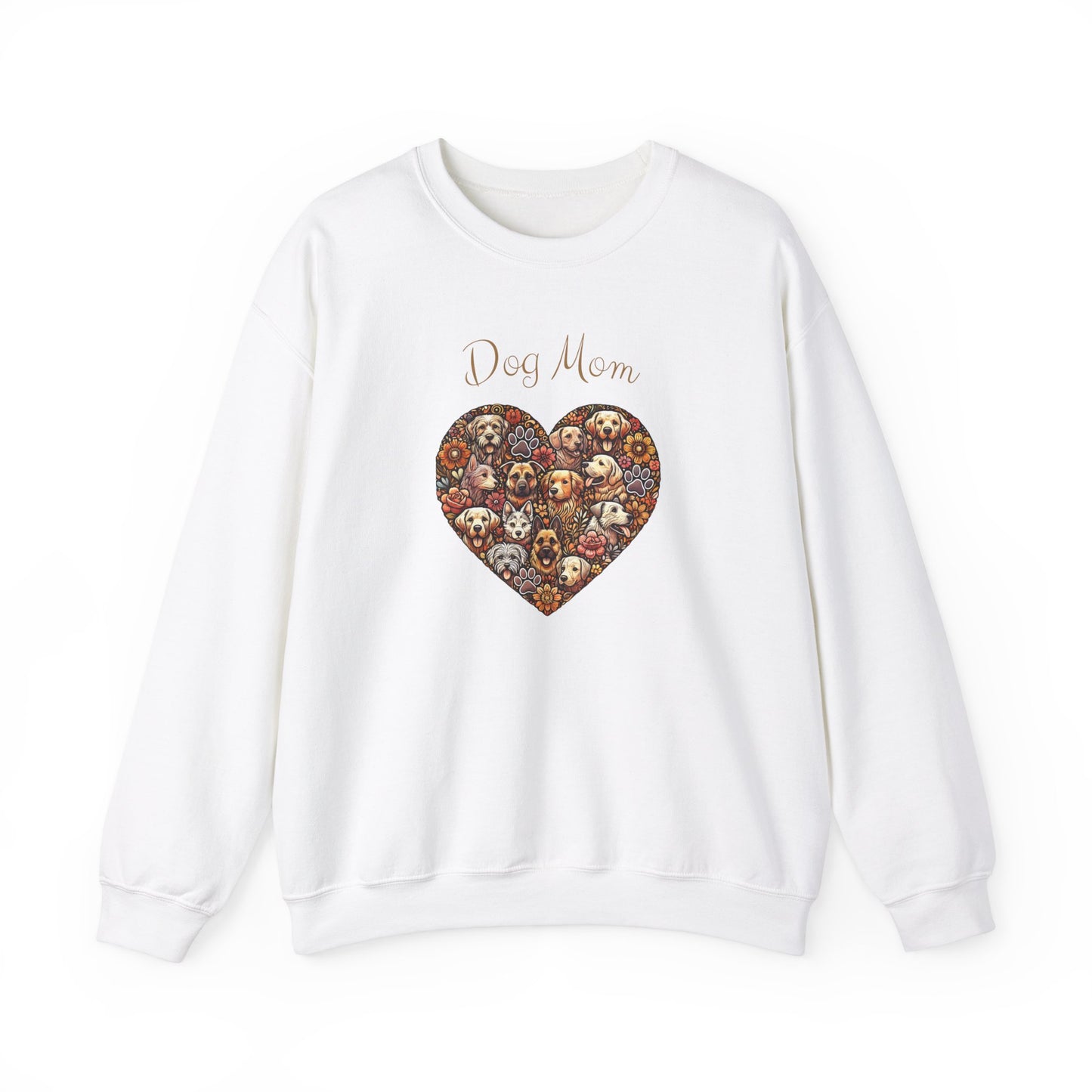 Dog Lover Sweatshirt - Heart Design with Flowers and Paw Prints
