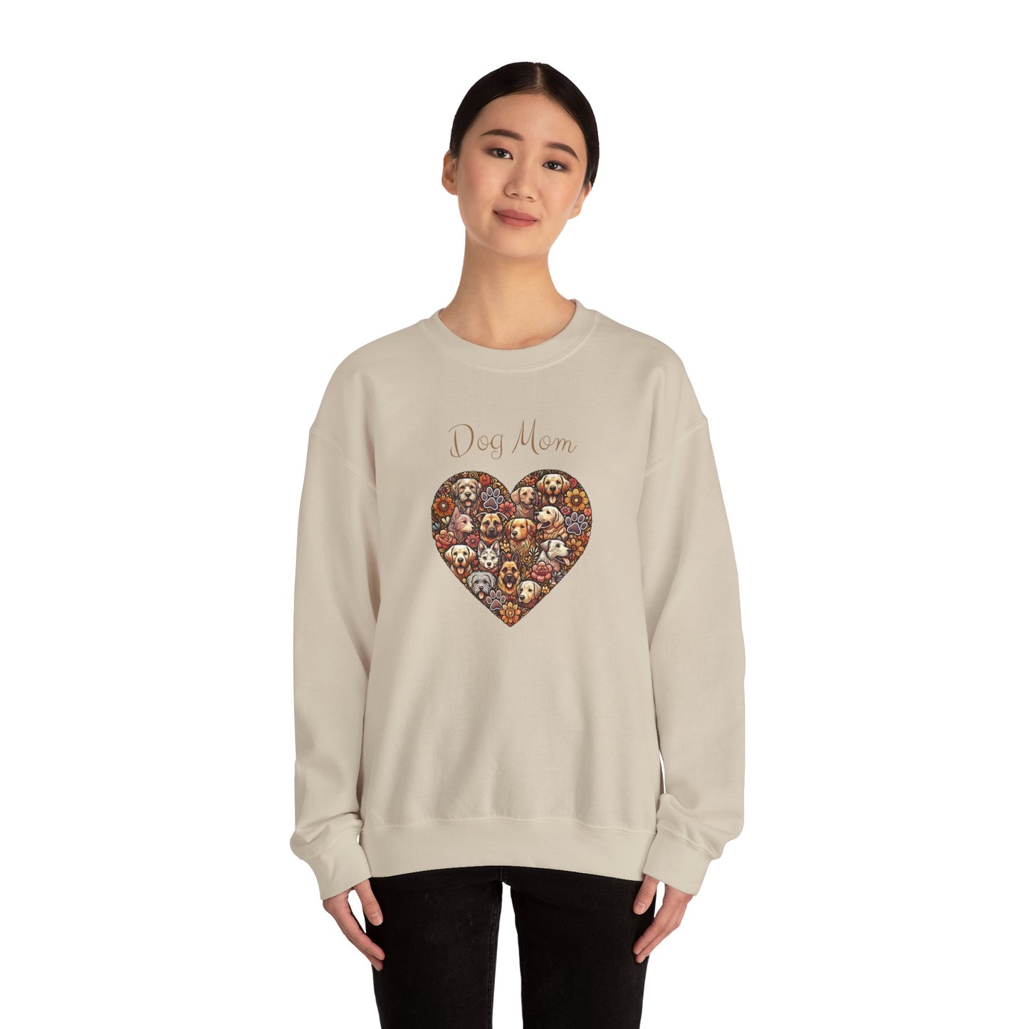 Dog Lover Sweatshirt - Heart Design with Flowers and Paw Prints
