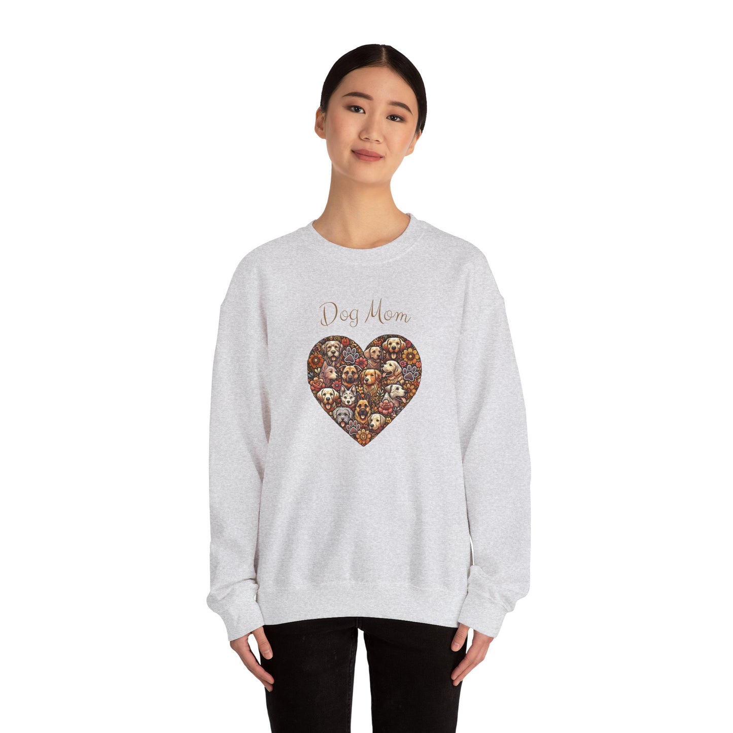 Dog Lover Sweatshirt - Heart Design with Flowers and Paw Prints