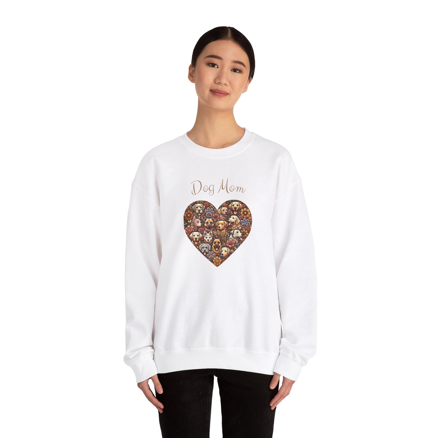 Dog Lover Sweatshirt - Heart Design with Flowers and Paw Prints