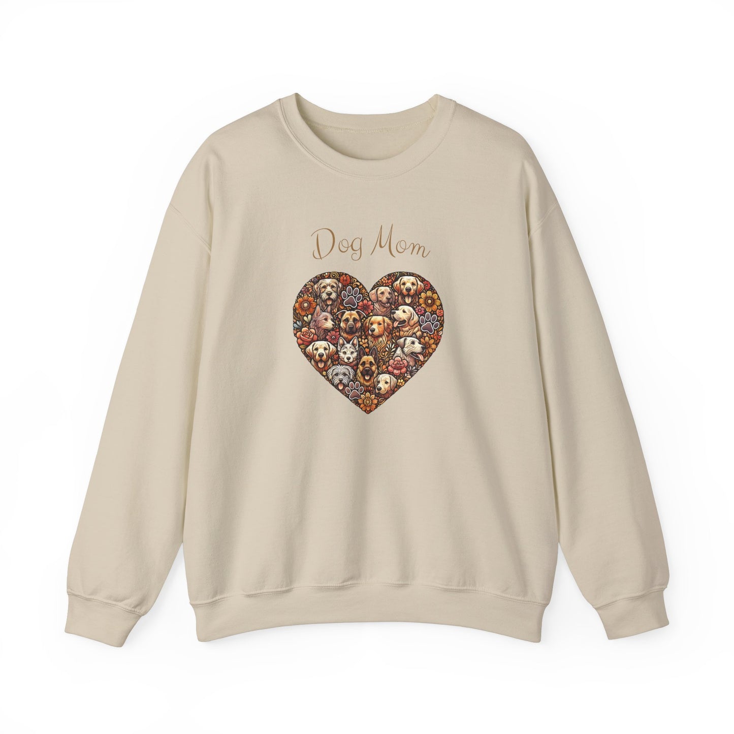 Dog Lover Sweatshirt - Heart Design with Flowers and Paw Prints