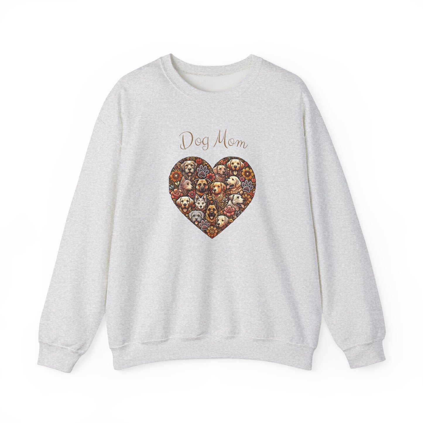 Dog Lover Sweatshirt - Heart Design with Flowers and Paw Prints